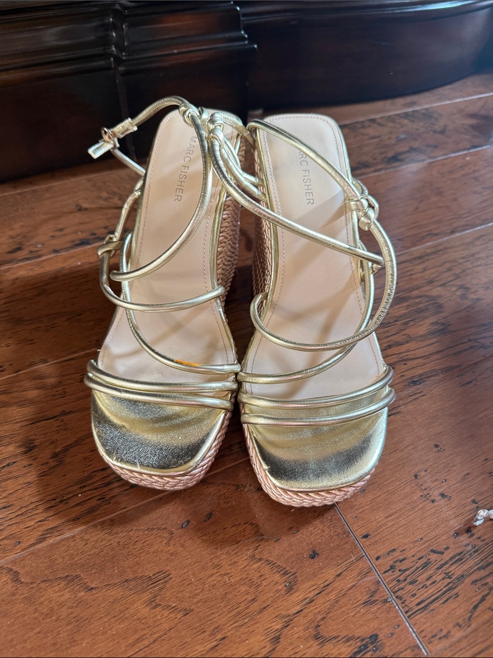 Marc Fisher Metallic Gold Strappy Wedge Sandals